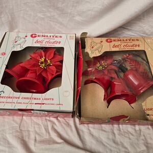 Vintage Gemlites Set of 2 Plastic 3 Bell Cluster Holiday Decor Works *read*